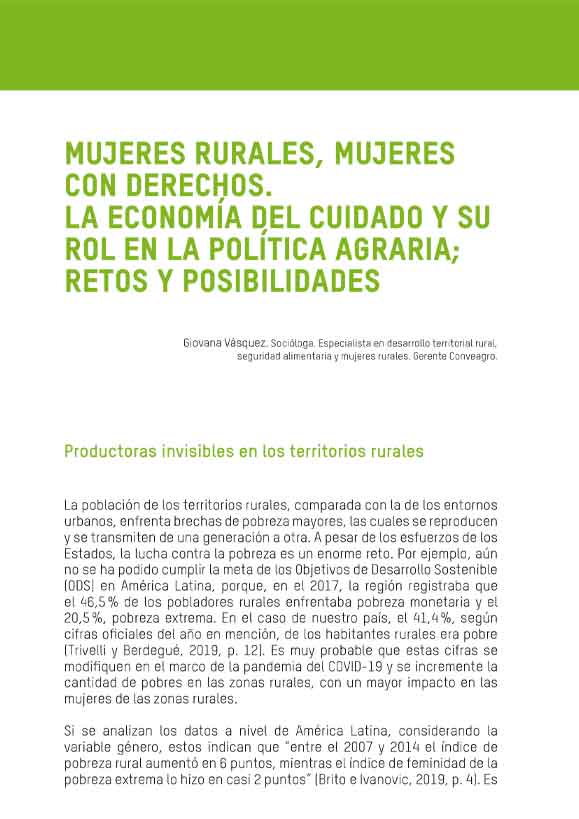 Mujeres rurales, mujeres con derechos. La economía del cuidado y su rol en la política agraria; retos y posibilidades 